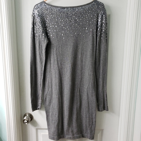 Moda International Gray Sweater Sequined Dress - Picture 2 of 4